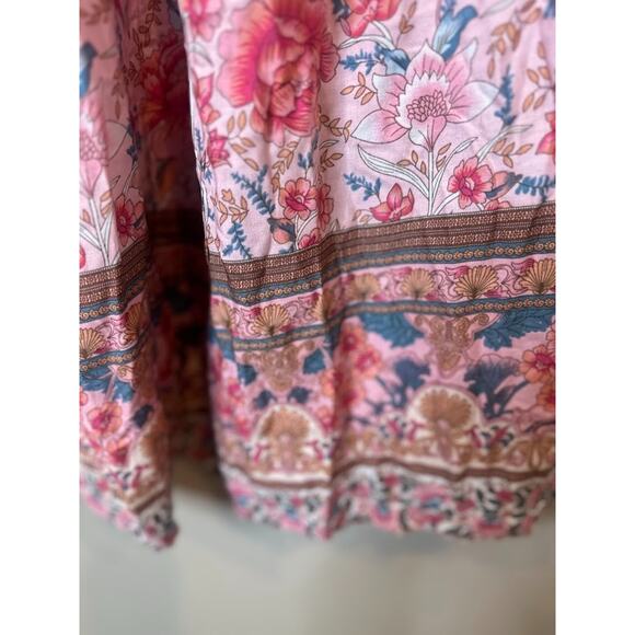 R Vivimos Maxi Dress Size XS Boho Cottage Peasant Floral Pink Tassel Flowy - Picture 4 of 8